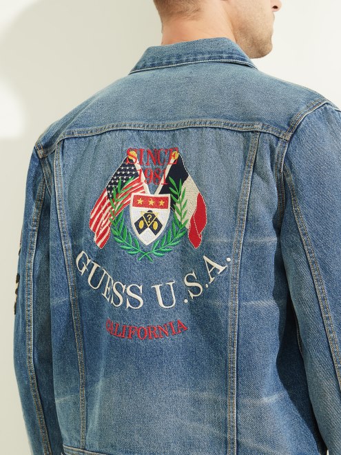 Chaqueta Azul Con Banderas Bordadas Dillon De Guess True