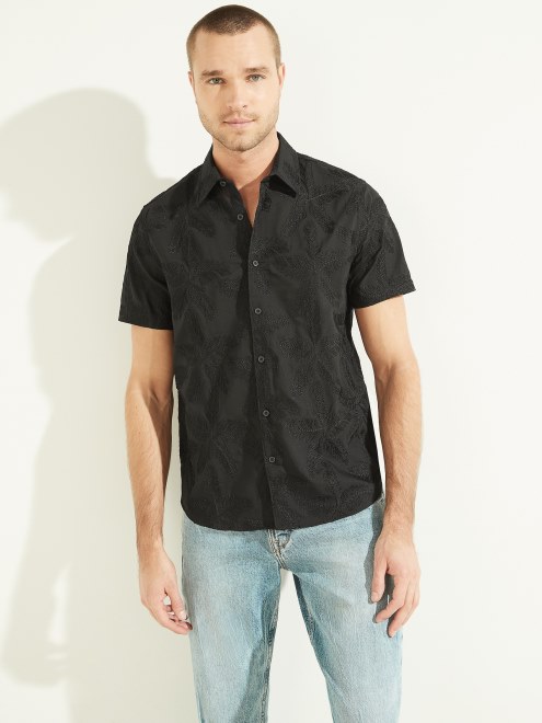Guess Camisa Con Bordado De Flores En Negro Azabache