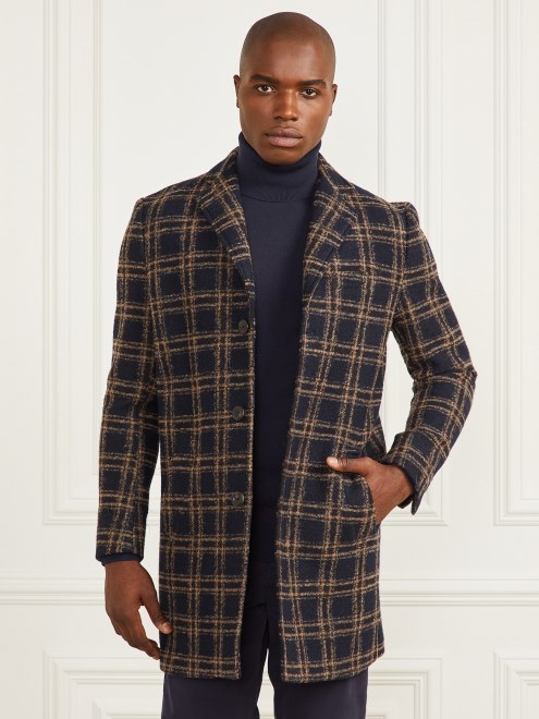 Guess Daily Abrigo De Botonadura Sencilla En Mezcla De Lana Azul Marrón Macrocheck