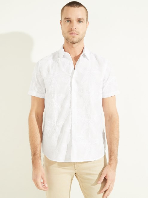 Camisa Con Bordado De Flores En Blanco Puro