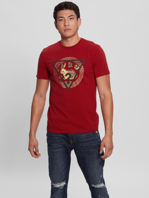 Camiseta Con El Logo Del Conejo Dorado De Guess, Rojo Chili