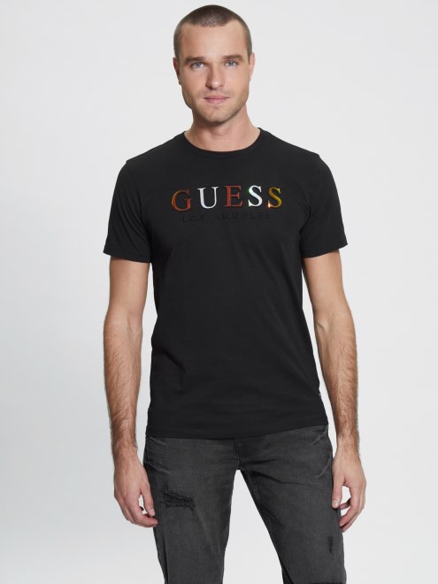 Camiseta Con Logo En Relieve De Guess, Negro Azabache