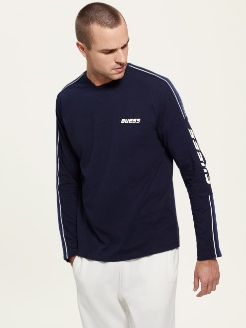 Camiseta Azul Elegante Eco Darin De Manga Larga Con Logo Guess