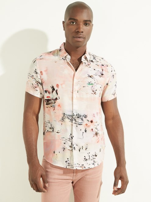 Camiseta De Rayón Ecológico Con Estampado De Playa Guess