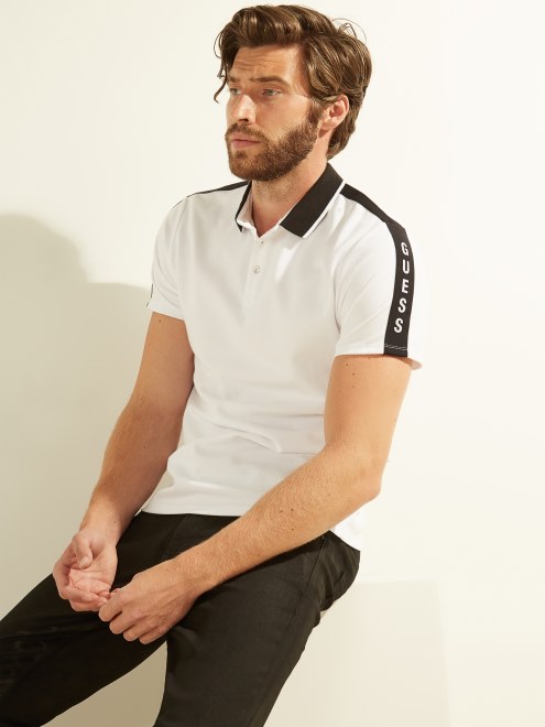 Polo De Piqué Con Cinta Con El Logo Guess Blanco Puro