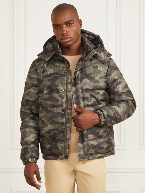 Guess Chaqueta Acolchada Con Capucha Camuflaje Espiga Melange