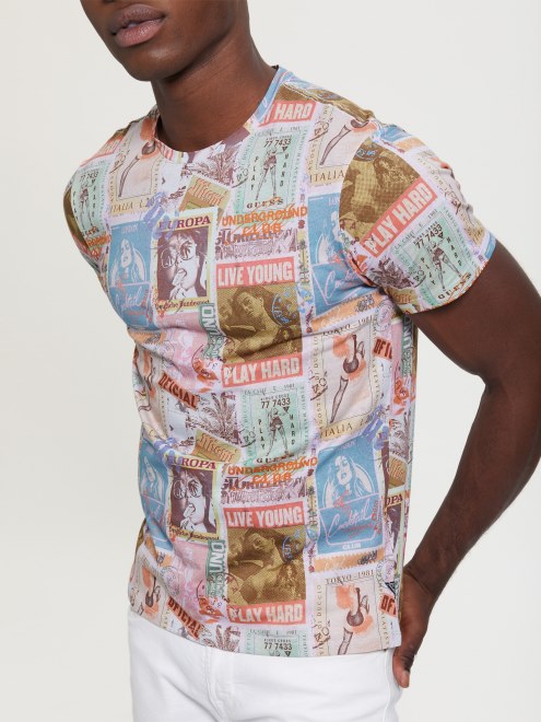 Camiseta Con Postal Global Multi Eco En Blanco Puro De Guess