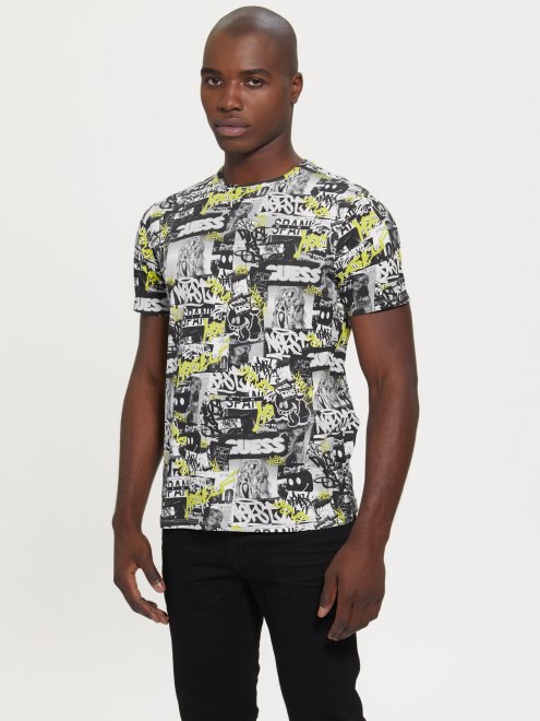 Camiseta Con Póster De Grafiti De Neón Ecológico Multi Conjetura En Blanco Puro