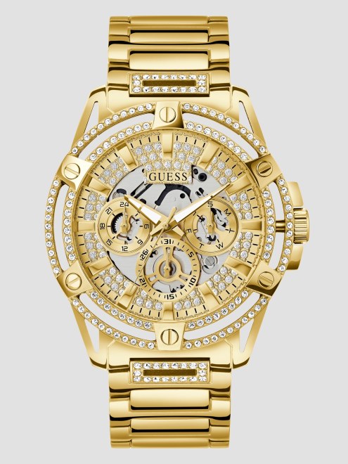 Reloj Dorado Con Diamantes De Imitación Tallados Gold Guess