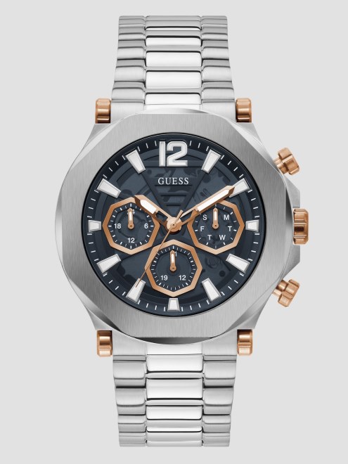 Reloj Multifunción Guess Plateado Con Aberturas Plateado