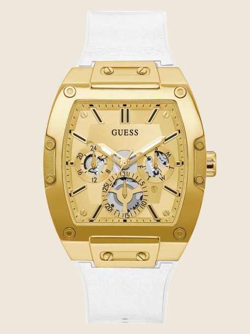 Reloj Multifunción Guess Dorado Y Blanco Rectangular Blanco