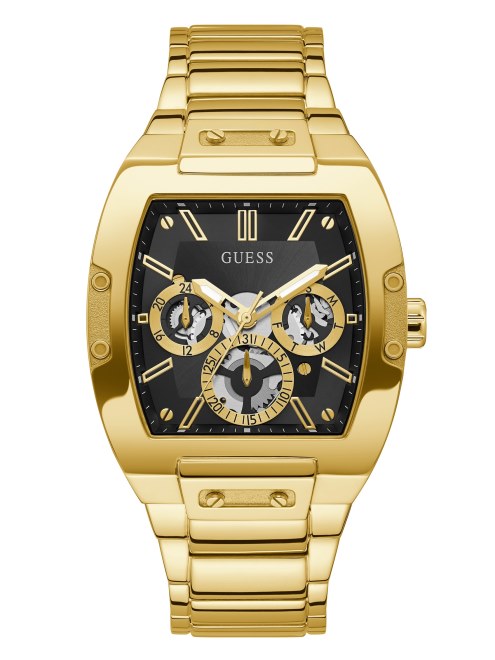 Reloj Multifunción Cuadrado Multi Negro Y Dorado Guess