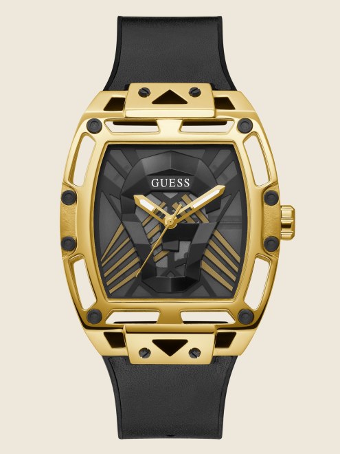 Reloj Analogico Cortado En Tono Dorado Y Negro Guess Black