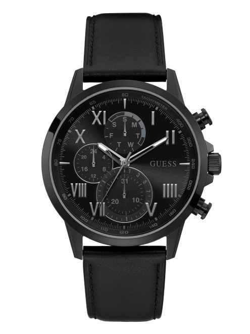 Guess Reloj Cronógrafo De Cuero Negro Y Tono Negro Múltiple