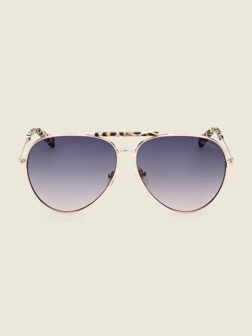 Lentes De Sol Con Logo De Aviador Blanco/dorado Guess