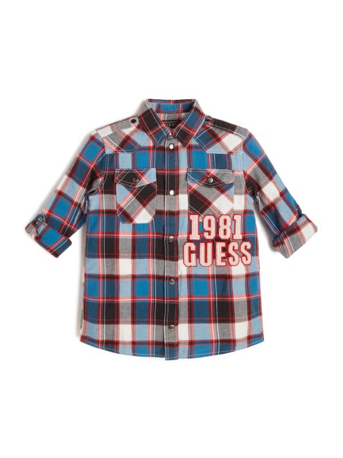 Camisa De Sarga A Cuadros Azul/rojo (7-14) Guess