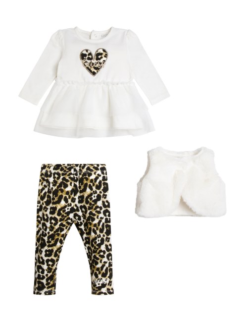 Conjunto De Camiseta De Tul Y Leggings De Chaleco De Piel Sintetica (0-24 M) Adivinar Blanco Sal