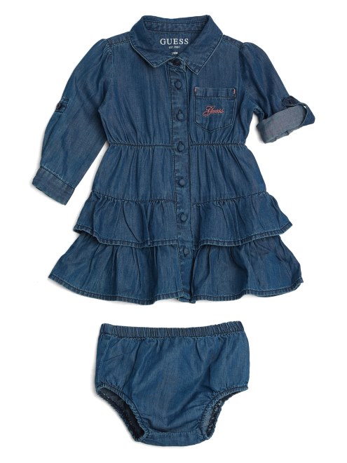 Vestido De Mezclilla Con Capas De Lavado De Noche Azul Enjuague Guess (3-24 M)