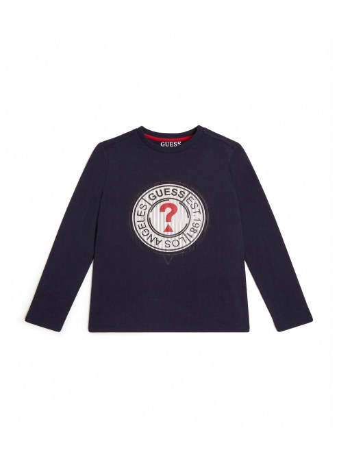 Camiseta De Manga Larga Con Logo (7-16) Elegante Azul Guess