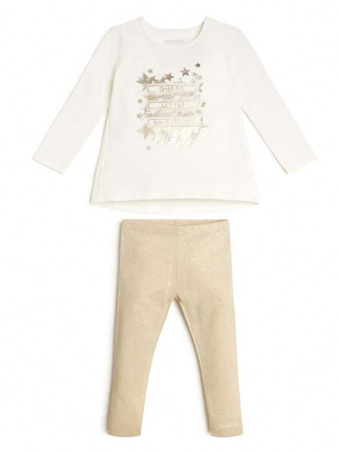 Conjunto Camiseta Metalizada Y Leggins (2-7) Guess Salt White