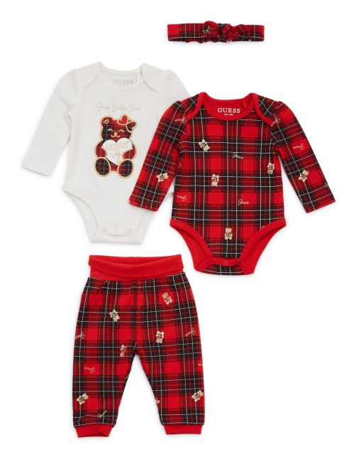 Conjunto De Dos Piezas De Bodis Y Pantalones A Cuadros Blancos Y Rojos (0-24 Meses) Guess