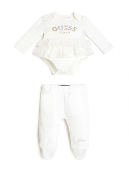 Conjunto Body Y Leggins De Velour Y Tul (0-24m) Guess Salt White