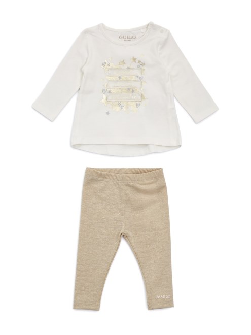 Set De Camiseta Metalizada Y Leggings (0-24m) Guess Salt White