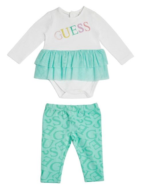 Conjunto De Body Con Volantes Y Leggins Con Logo En Blanco Puro De Guess (3-12 M)