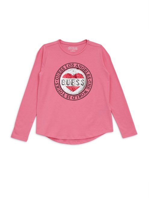 Camiseta De Manga Larga Con Lentejuelas Flip (7-16) Guess Nebula Rosa