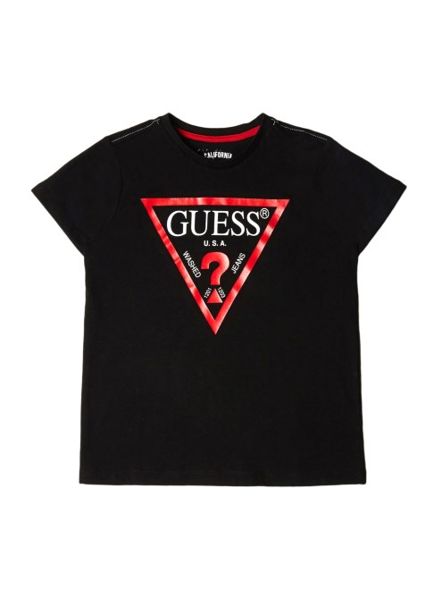 Camiseta Con Logo De Guess Para Niños (7-14) Negro Azabache