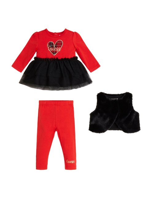 Conjunto De Camiseta De Tul Y Leggings De Chaleco De Piel Sintetica (0-24 M) Adivinar Negro Azabache