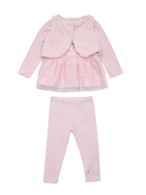 Conjunto De Camiseta De Tul Y Leggings De Chaleco De Piel Sintetica Rosa De Guess Ballet (0-24 M)