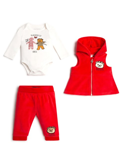 Conjunto De Body Y Joggers Con Chaleco Navideño De Osito De Peluche Guess (0-24 Meses) Baya Brillante