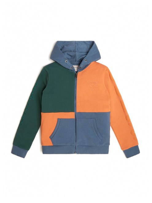 Sudadera Con Capucha Color Block (7-14) Guess Azul Marino Y Naranja Kiss Block
