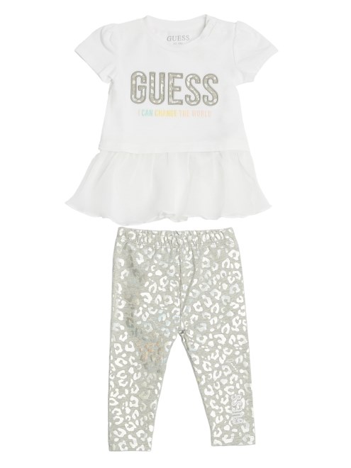 Conjunto De Camiseta Y Leggings Con Logo De Leopardo Iridiscente (3-24 M) Blanco Puro Guess