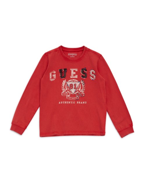 Camiseta De Manga Larga Con Logo De Guess Eco (7-14) Rojo Vulcano