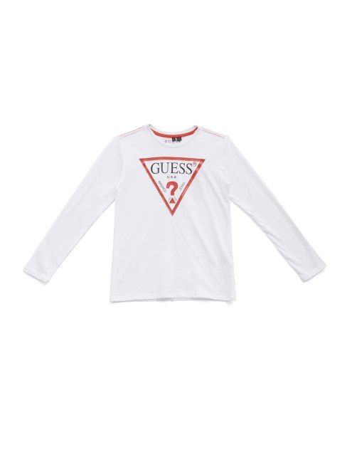 Camiseta De Manga Larga Con Logo De Guess Para Niños (7-14) Blanca