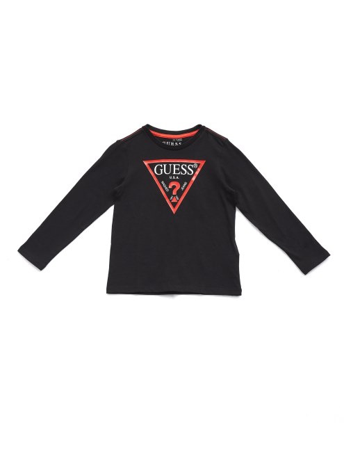 Camiseta De Manga Larga Con Logo De Guess Para Niños (2-7) Negro Azabache