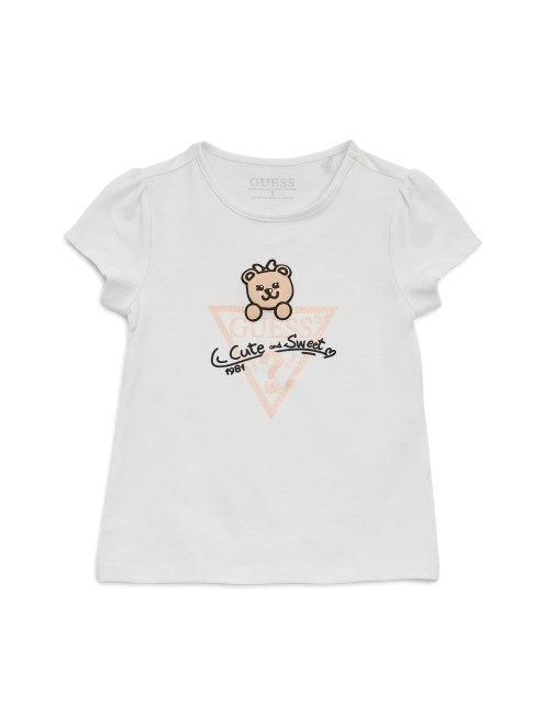 Camiseta Blanca Con Logo De Brillo De Peluche Guess (2-7)