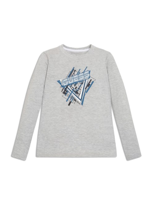 Camiseta De Manga Larga Con Logo De Guess Gris Jaspeado Claro (7-14)