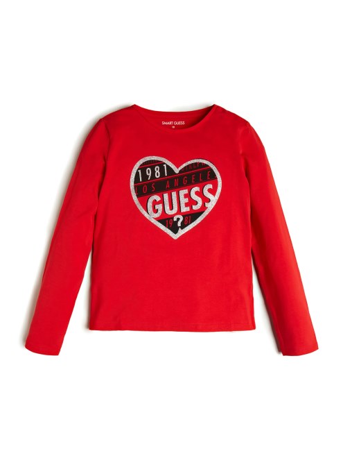 Camiseta De Manga Larga Con Logo De Corazón Guess (7-14) Rojo Necesario
