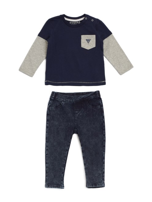 Conjunto De Camiseta De Manga Larga Con Logo Y Jeggings (0-24 M) Guess Deck Azul