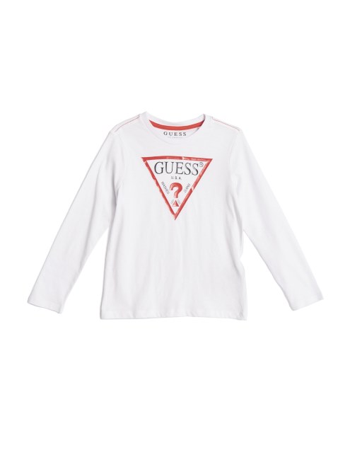 Camiseta De Manga Larga Con Logo De Guess Para Niños (2-7) Blanco Verdadero