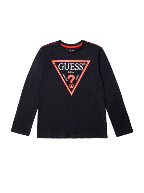 Camiseta De Manga Larga Con Logo De Guess Para Niños (7-14) Negro Azabache