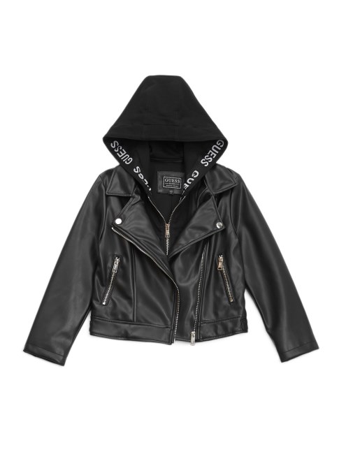 Guess Chaqueta De Piel Sintetica Con Capucha Minime (7-14) Negro Azabache