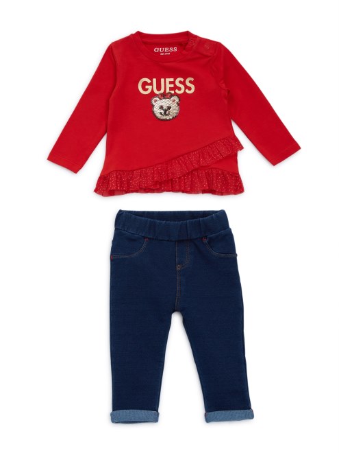 Conjunto De Top Y Pantalón De Mezclilla Color Bayas Brillantes (0-24 Meses) Guess